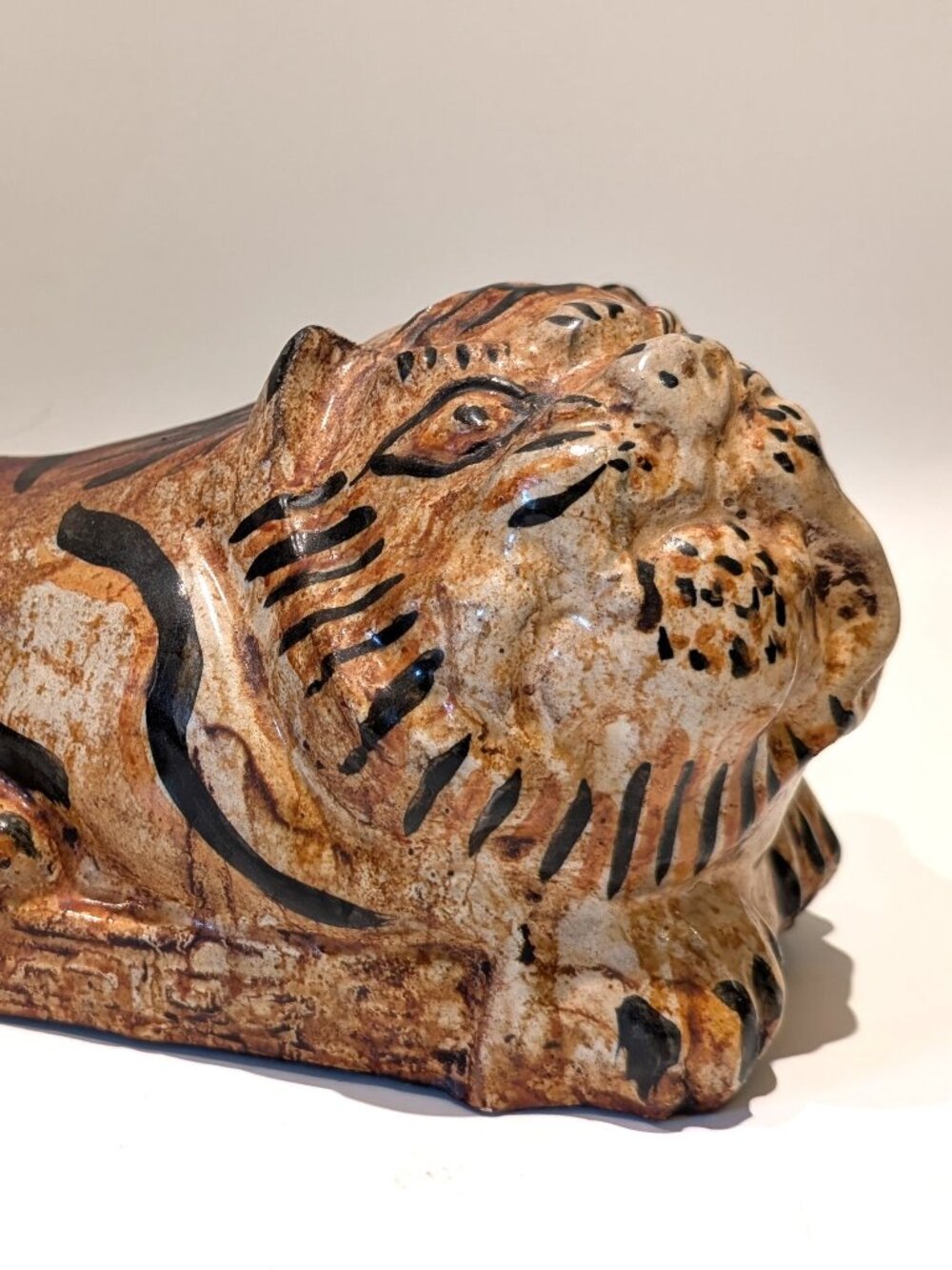Large Vintage Ceramic Tiger – Sculptural Hand‑Painted Folk Art Figurine